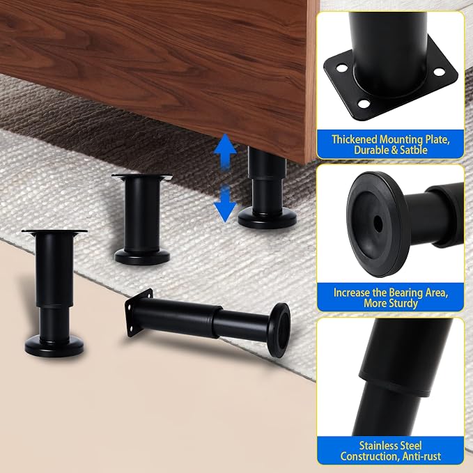 6 Pcs Adjustable Height Furniture Support Legs 3.15-4.72 inch, Metal Heavy Duty - Image 5
