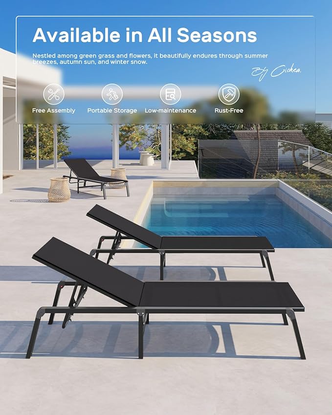 Patio Chaise Lounge Chair Set of 4, Foldable Lounge Chair - Image 4