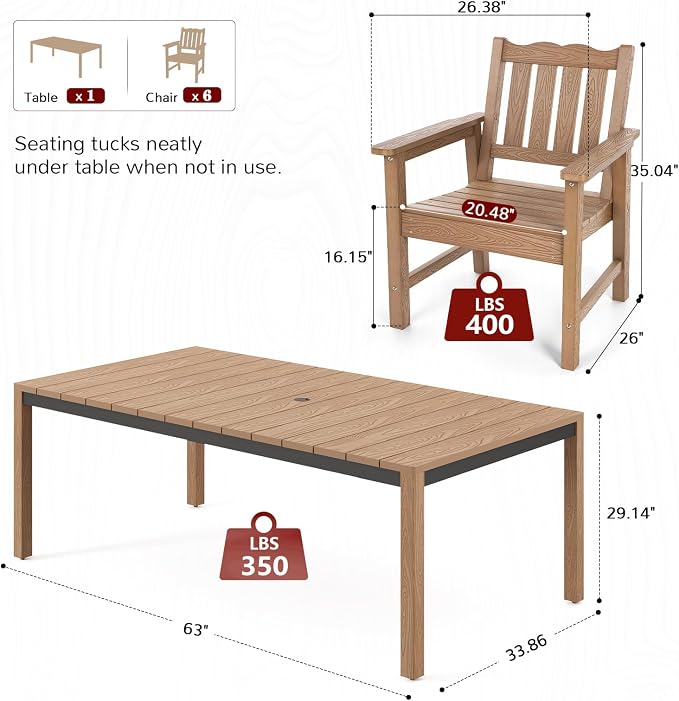 Stoog 7-Piece All-Weather Patio Dining Set, HIPS & Aluminum Outdoor Table - Image 3