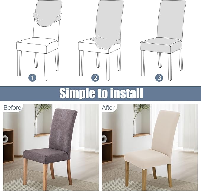 BIETYONE Stretch Dining Chair Covers Set of 8, Soft Removable Washable Kitchen - Image 4