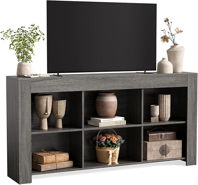LITTLE TREE TV Stand with Storage, 63-Inch Entertainment Center with Shelves by LITTLETREE