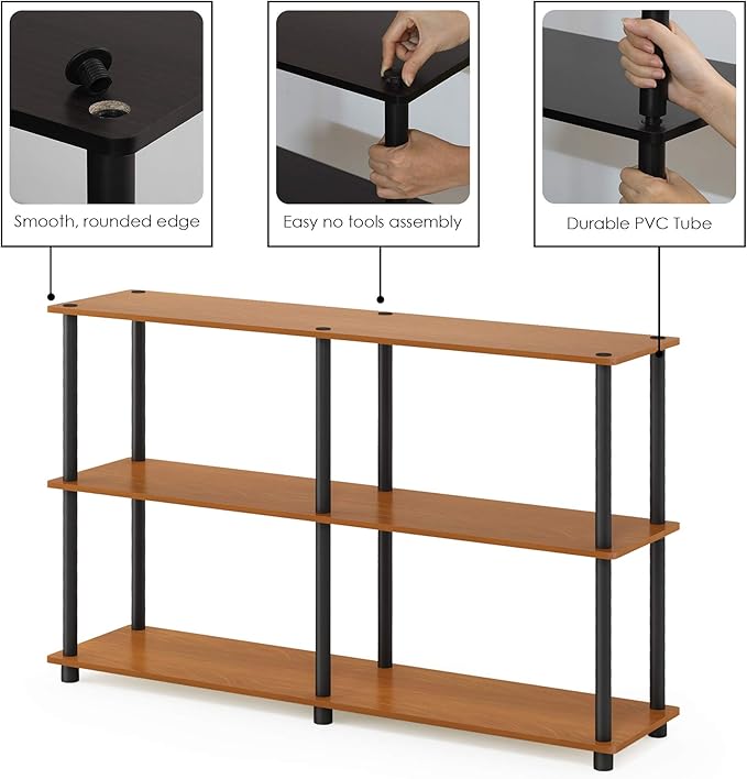 Furinno TURN-N-TUBE Storage Shelves, 3-Tier 47.4 Wide Book Shelf, Corner Shelf - Image 5