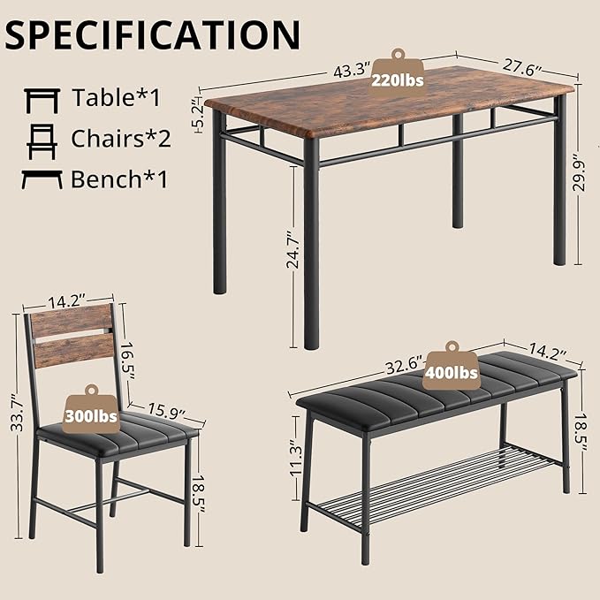 IRONCK Dining Table Set for 4, Kitchen Table - Image 2
