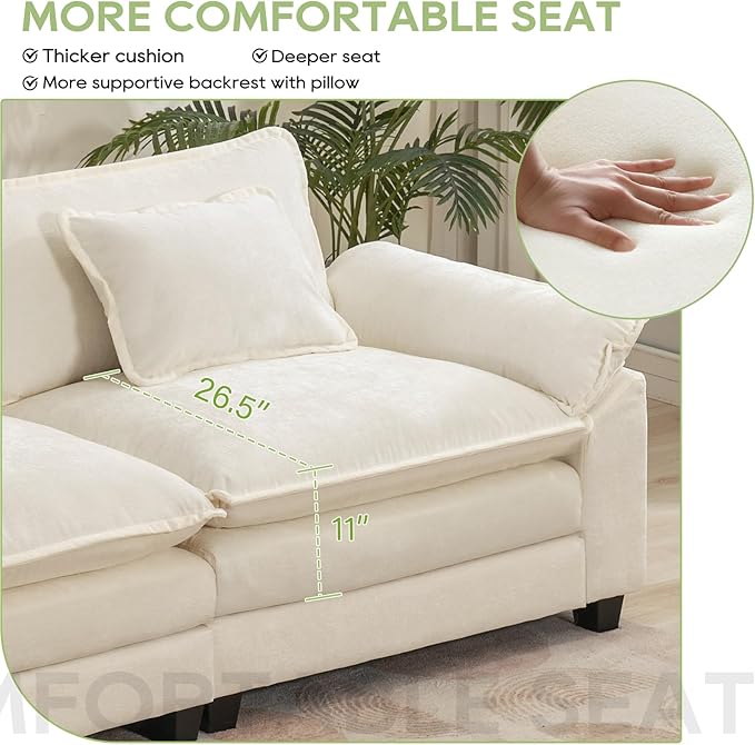 Oprisen 120" Modular Sectional Sofa, Comfy Cloud Couch Sectional Sofa, Chenille - Image 4