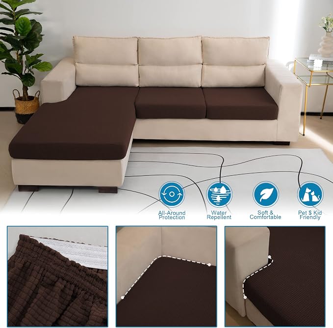 Water Repellent L Shaped Couch Covers, Sofa Seat Cushion Slipcovers, Stretch - Image 3