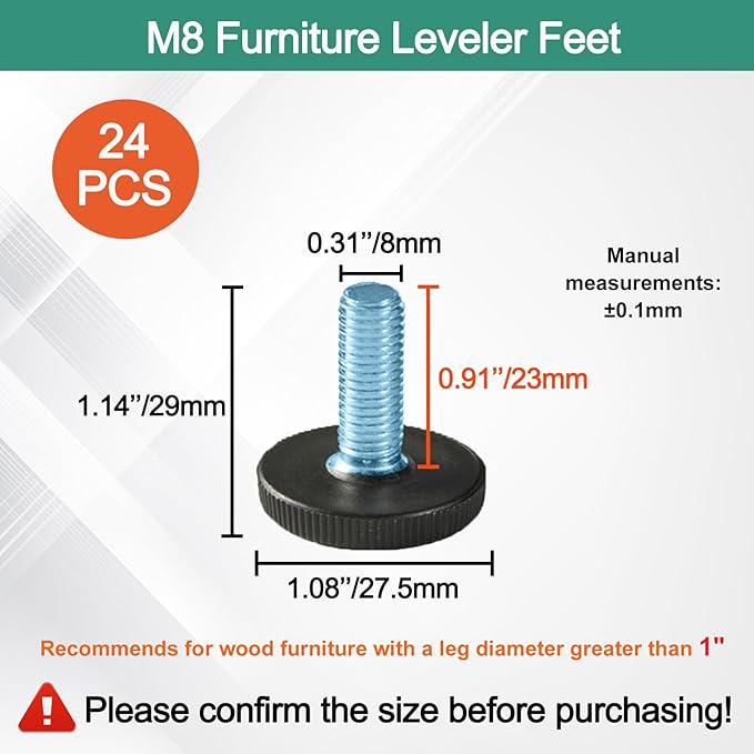 WAFJAMF 24 PCS M8 Thread Adjustable Furniture Levelers Screw in Threaded - Image 2