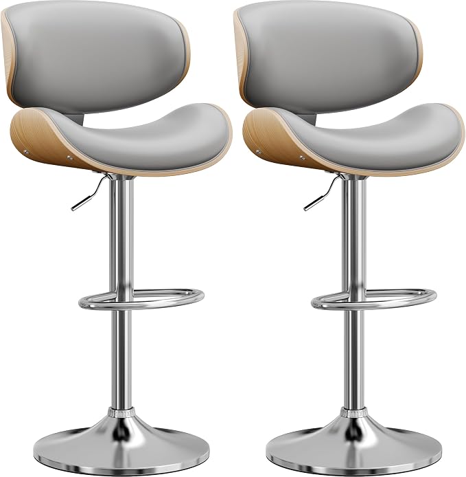 YaFiti Bar Stools Set of 2, Bentwood Adjustable Height Swivel Bar Stools by YaFiti