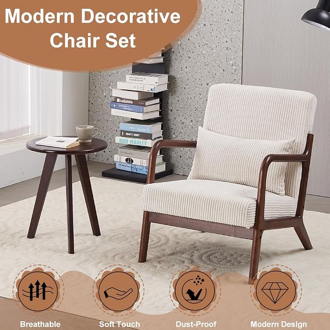 Mid Century Modern Accent Chair and Coffee Table Set Vintage Style Lounge Chair - Image 2