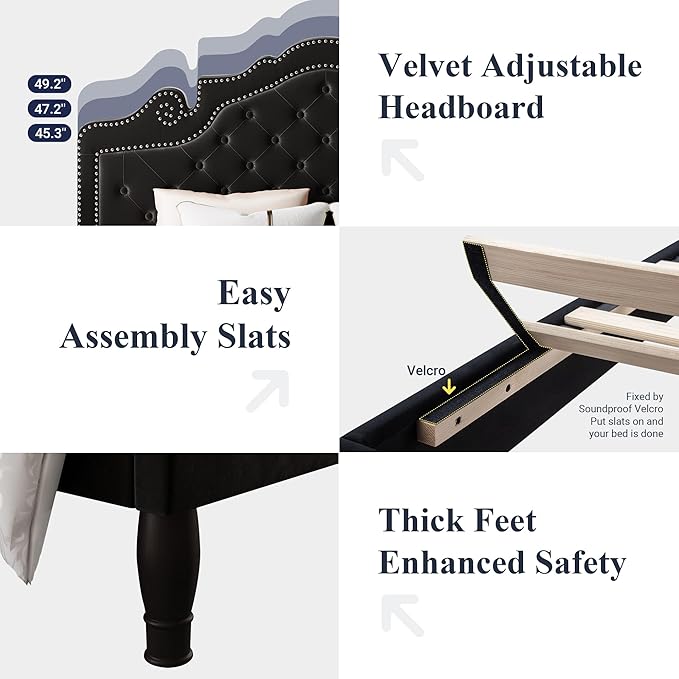 Allewie Queen Velvet Bed Frame - Image 4
