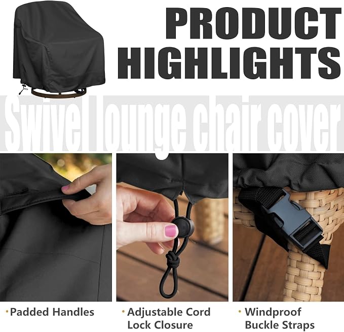 Outdoor Swivel Lounge Chair Cover, Fits to Lawn Patio Chairs, 420D - Image 4
