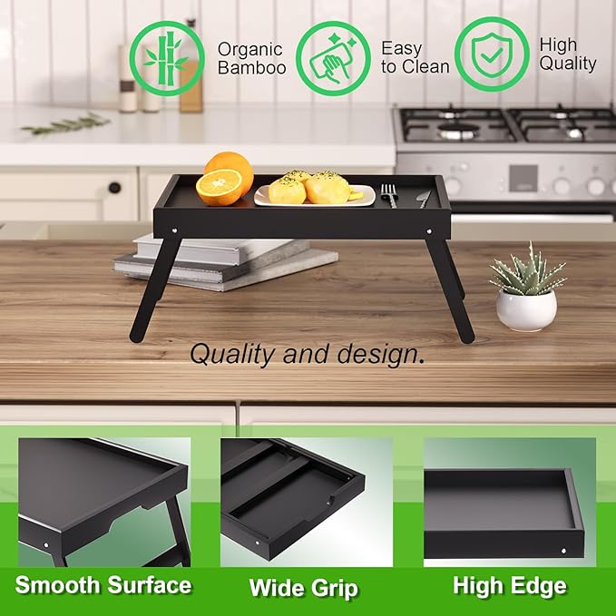 Fibogollo 4 Pack Bamboo Bed Tray Table - Image 4