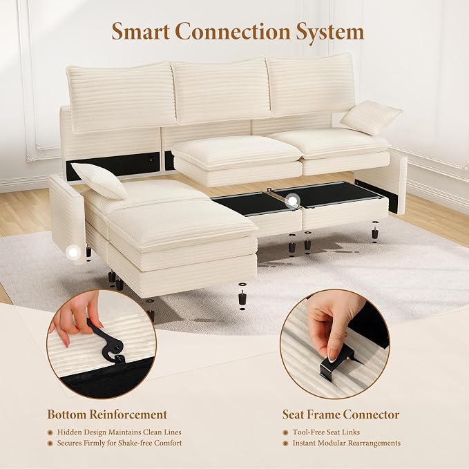 Vesgantti 142" U Shaped Sectional Couch, Comfy Cloud Modular Sectional Sofa - Image 7