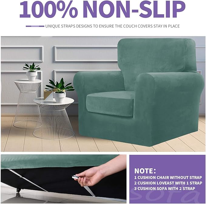 ZNSAYOTX Luxury Velvet Sofa Cover 3 Piece Stretch Loveseat Covers - Image 5