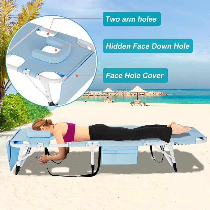 ABORON Oversized Folding Sun Tanning Chair, 3 in 1 Heavy Duty Chaise Lounge - Image 6