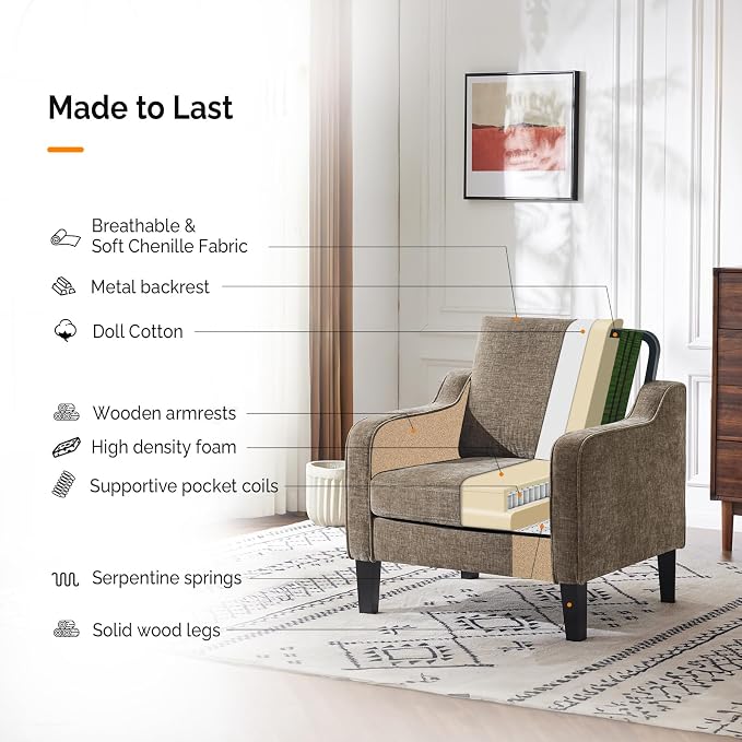 VINGLI Accent Chair for Living Room Chairs Light Brown Reading Chair for - Image 6