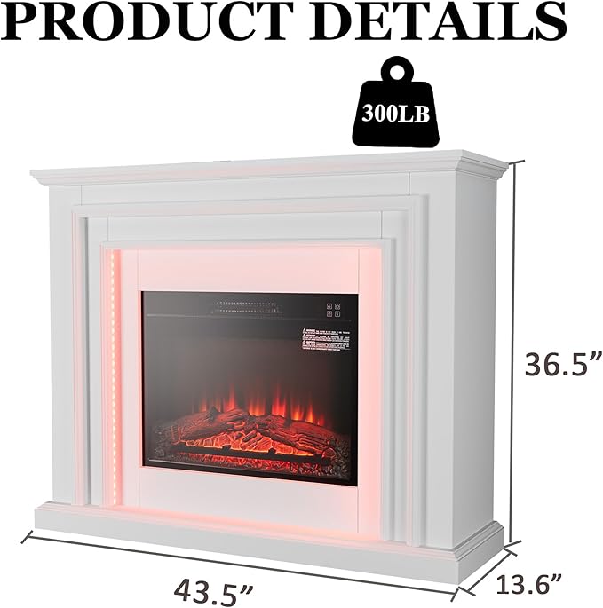 44" LED Lights Electric Fireplace - Image 2