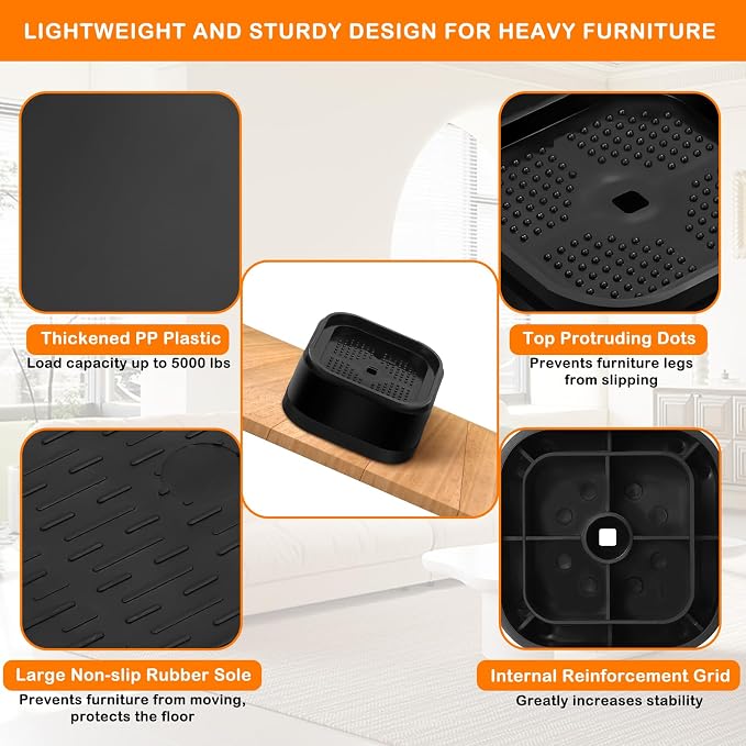 shouwuhho 4 Pack Furniture Risers Adjustable Bed Risers Heavy Duty Lifts Height - Image 5