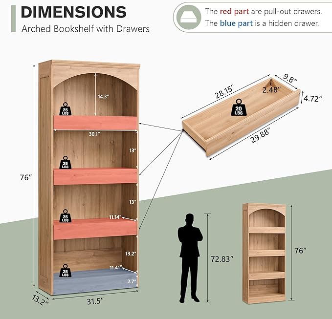 IFGET 76" Tall Arched Bookcase - Image 2