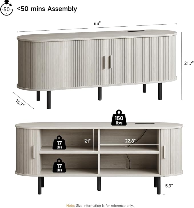 ONBRILL 63" TV Stand with Power Outlet - Image 2