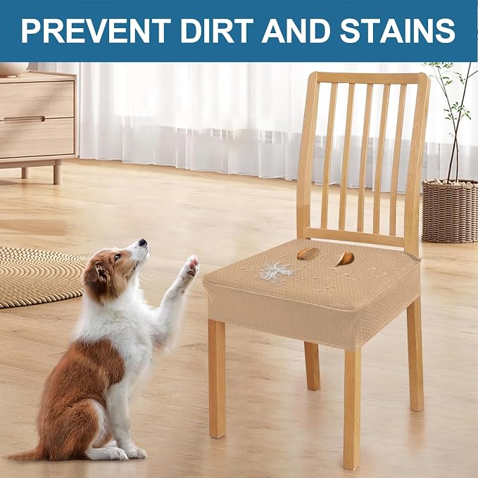 Smiry Waterproof Seat Covers for Dining Room Chairs Set of 6, Stretch Jacquard - Image 6