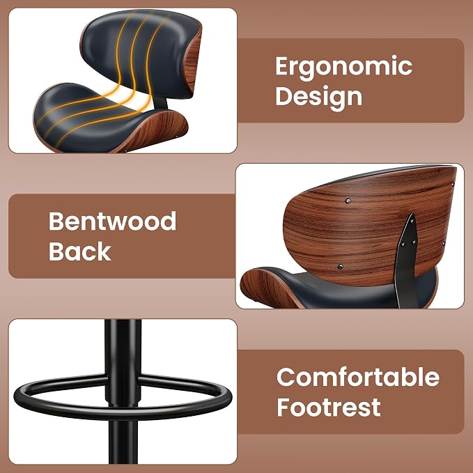 YaFiti Swivel Bar Stools, Adjustable Bentwood Barstools, Modern PU Leather - Image 4