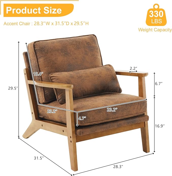 Karl home Accent Chair Wide Armrest Mid-Century Lounge Chair Bronzing Cloth - Image 2