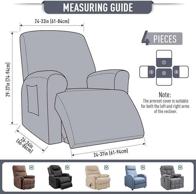 TAOCOCO Recliner Cover 4-Pieces, Recliner Stretch Sofa Slipcover, Recliner - Image 5