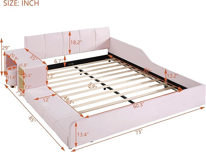 SOFTSEA Queen Upholstered Grounded Bed, Mother & Child Platform Bed - Image 2