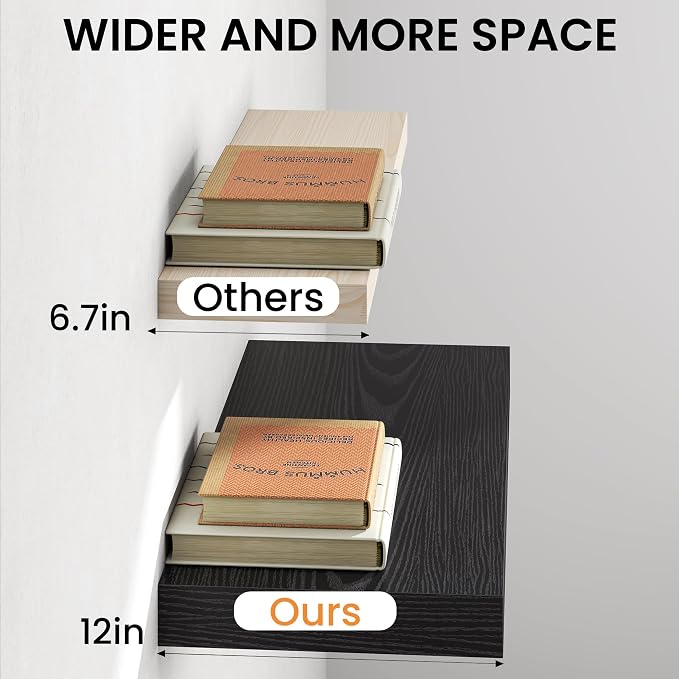 30Inch Black Floating Shelves for Wall, 12 Inch Deep Shelves for Bedroom - Image 5