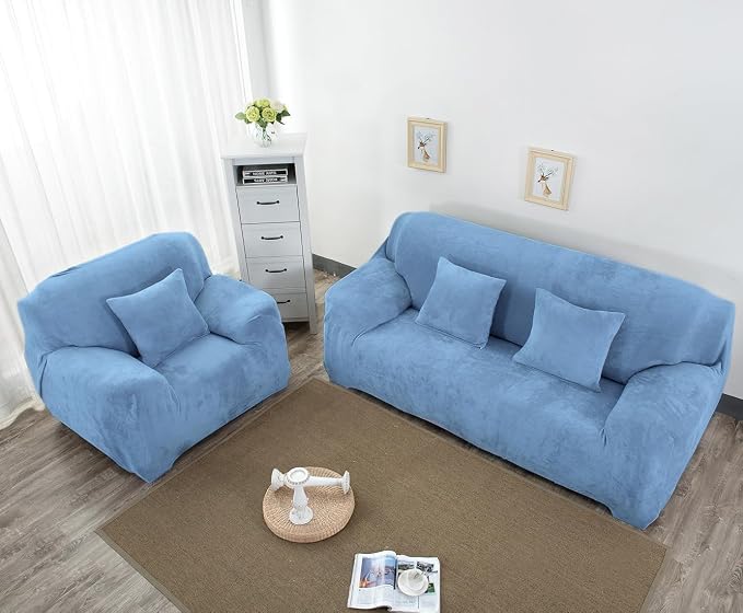 vctops 1-Piece Velvet Plush Stretch Loveseat Sofa Slipcover - Image 3
