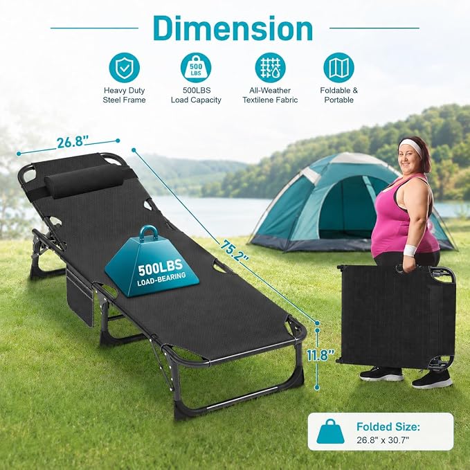 ABORON Heavy Duty Tanning Chair, Outdoor 5-Position Folding Chaise Lounge Chair - Image 6