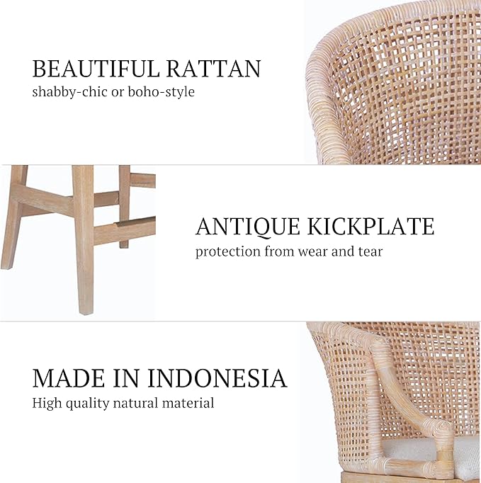 Martha Stewart Farmhouse Counter Height Bar Stools, Handcrafted Rattan Counter - Image 4