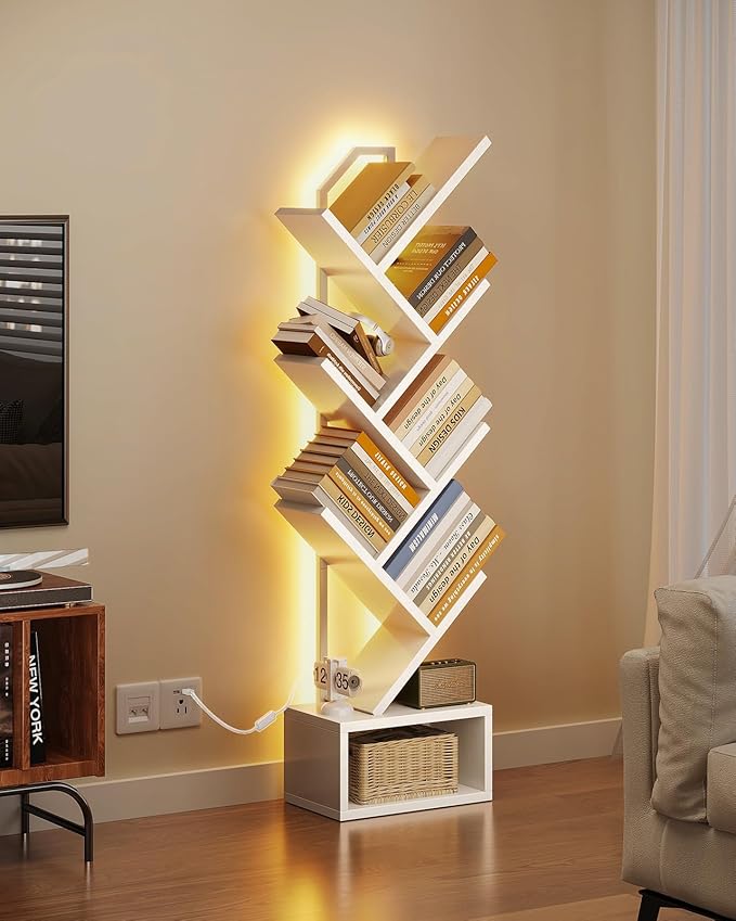 Casaottima Tree Bookshelf with LED Lights, 6-Tier Narrow Bookcase - Image 2