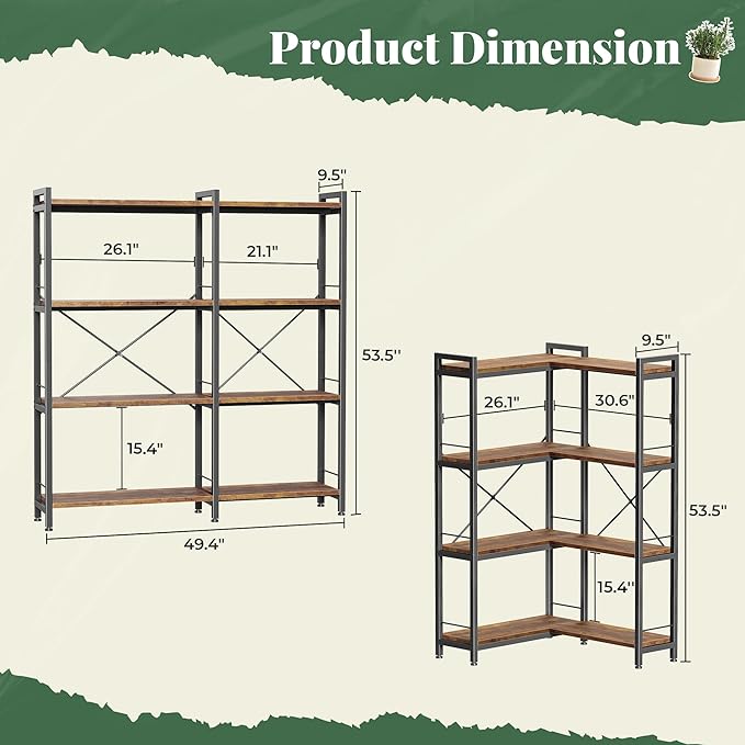 Huuger 4 Tier Bookshelf, L Shaped Corner Bookshelf - Image 2