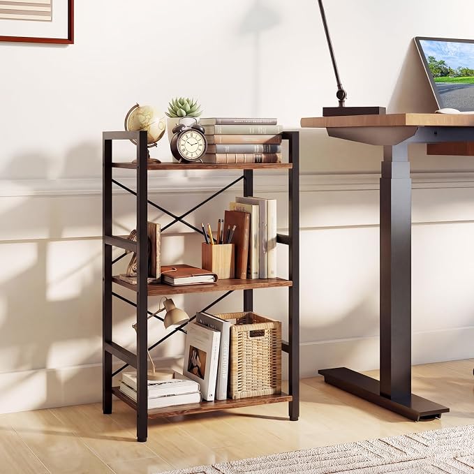 Tangkula 3-Tier Industrial Bookshelf, 16.5" Width Wooden Open Bookcase - Image 2