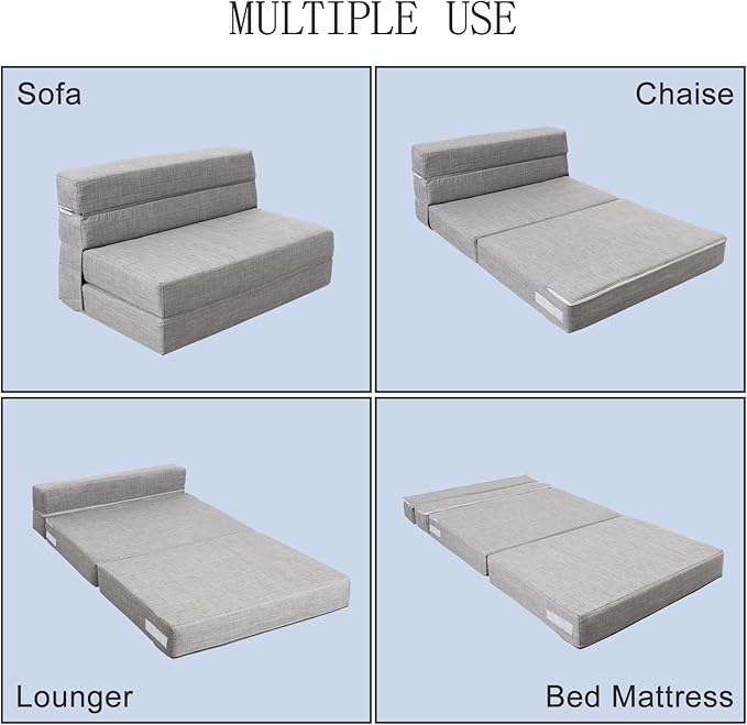 ANONER 60" Folding Sleeper Chair Sofa Bed Lazy Couch - Image 3