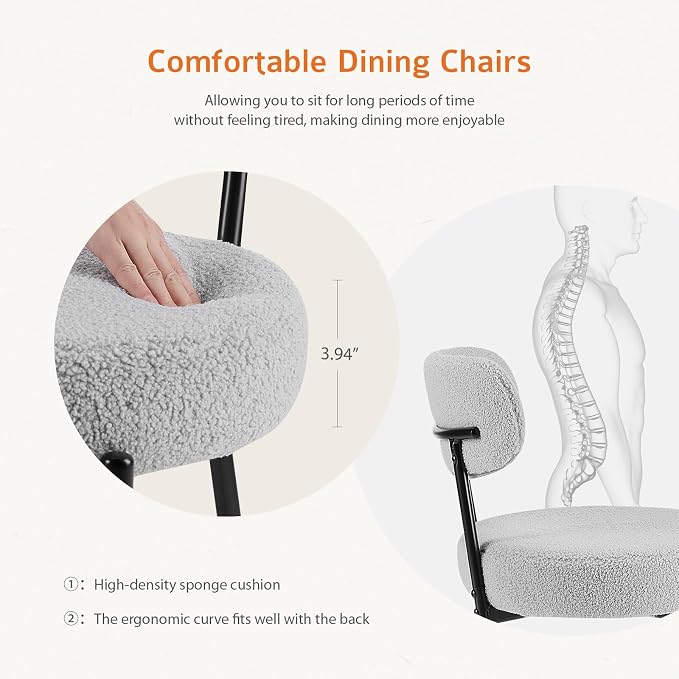 Sweetcrispy Dining Chairs Set of 4, Boucle Upholstered Modern Mid Century Round - Image 4
