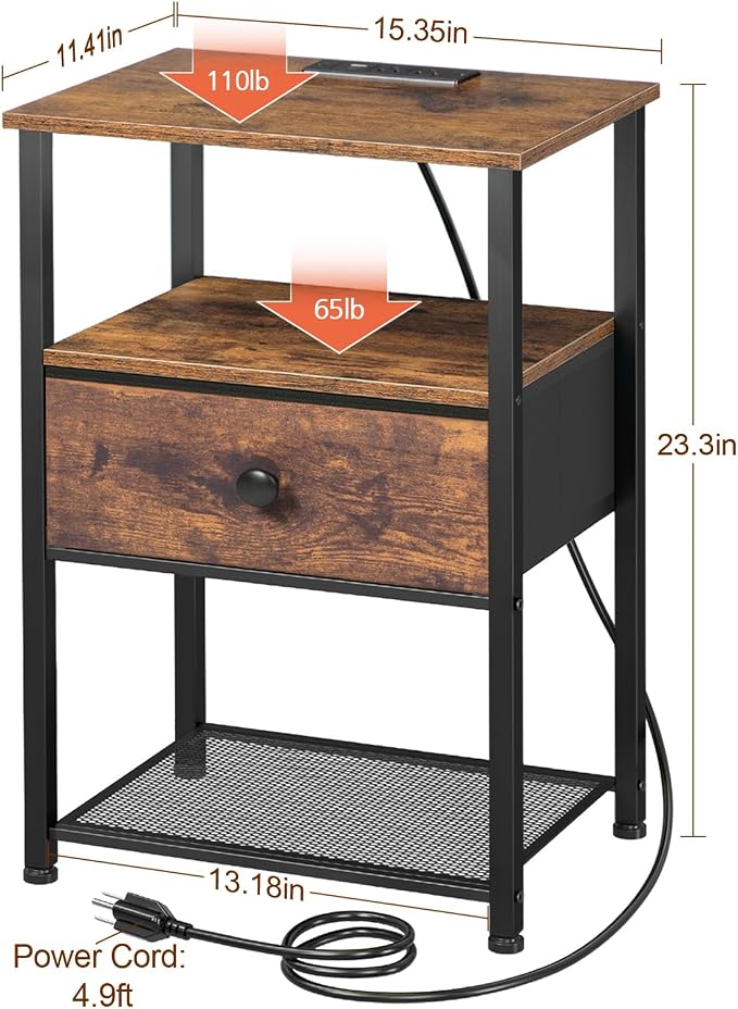 LOAKEKEL Night Stand Set 2, LED Nightstand - Image 3