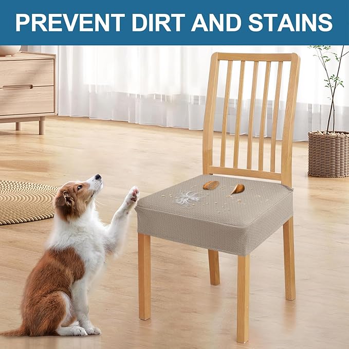 Smiry Waterproof Seat Covers for Dining Room Chairs Set of 8, Stretch Jacquard - Image 6
