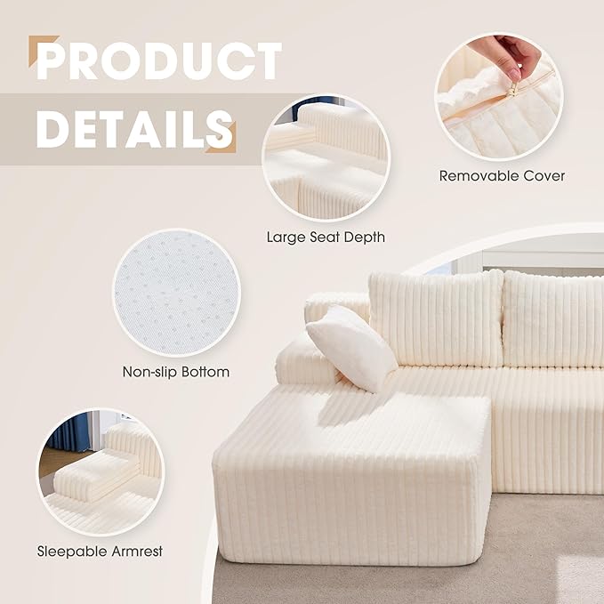 Hobestluk Modular Sectional Sofa Couches L-Shape Couch 3 Seat Modular Sofa - Image 7