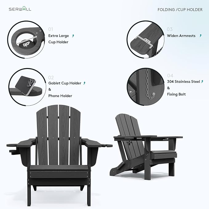 SERWALL Foldable Adirondack Chair Set of 6, HDPE Adirondack Chair - Image 5