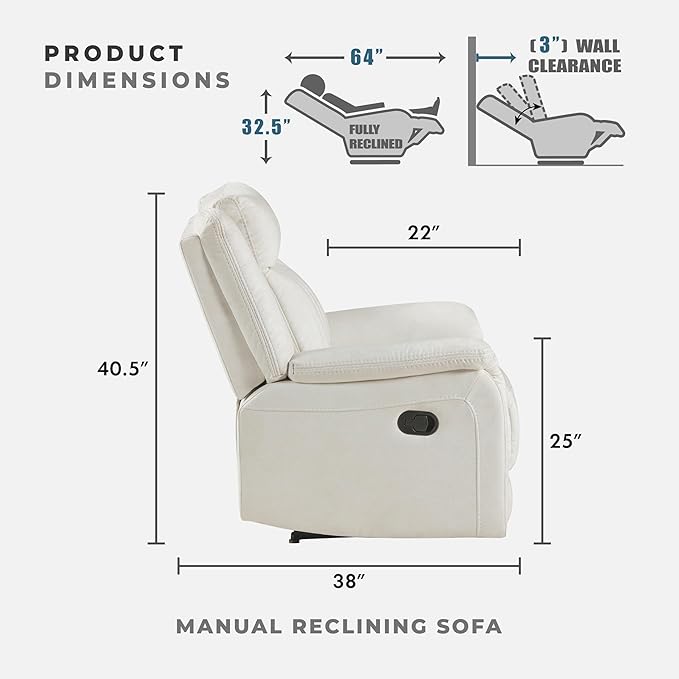 Lexicon Manual Double Reclining Sofa, Polished Microfiber Upholstered 3 Seater - Image 2