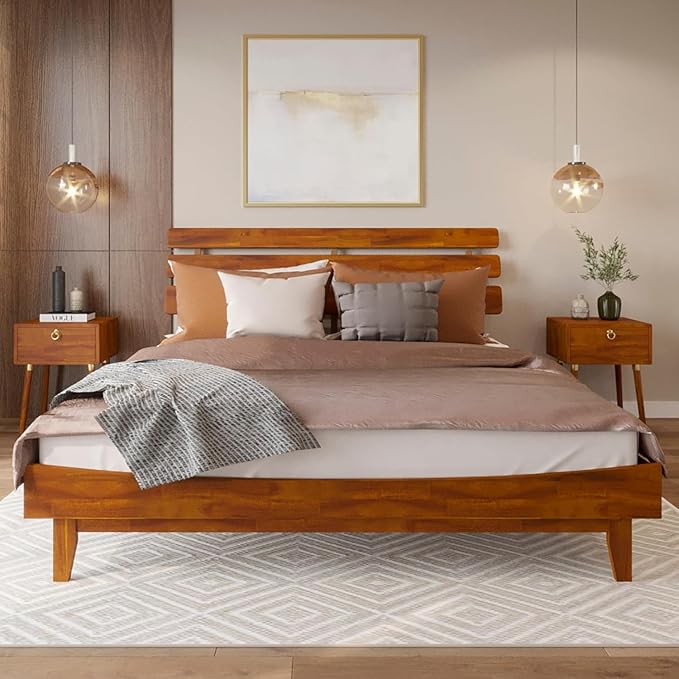 Bme Caden King Size Bed Frame and Adjustable Headboard, 15 Inch Mid Century by Bme