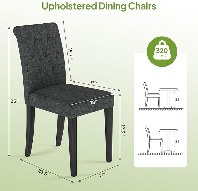 Welzona Upholstered Dining Chairs Set of 4, Button Tufted Parsons Dining Chair - Image 2