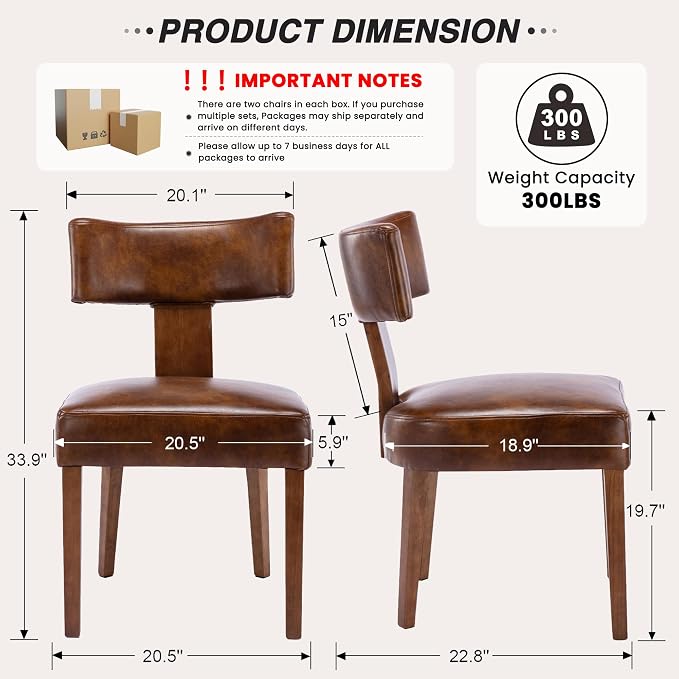 HNY Mid Century Modern Dining Chairs Set of 2, Farmhouse PU Leather Upholstered - Image 2