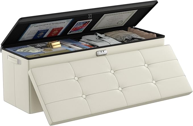 DocSafe Storage Ottoman Bench, Fireproof＆Waterproof Folding Bench by DocSafe