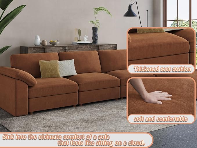 EASE MOOSE White Chenille Sectional Modular Sofa, Oversized L Shape Sectional - Image 8