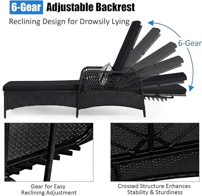 COSTWAY PE Rattan Chaise Lounge Chair, 6 Gear Adjustable Recliner - Image 4