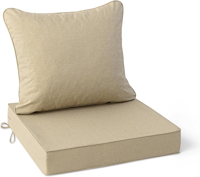 Summsun Outdoor Chair Cushions 24 x 24 Inch, Faux Linen Patio Furniture Cushions by SUMMSUN
