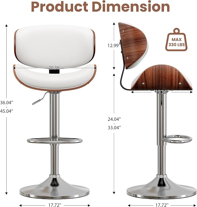 YaFiti Bar Stools Set of 4, Modern Pu Leather Swivel Adjustable Bar Stool - Image 2